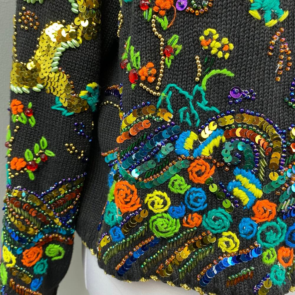 Michael Simon Vintage Year of the Dragon Embroidery Beaded Artwork Sweater Sz 2 - Picture 4 of 9